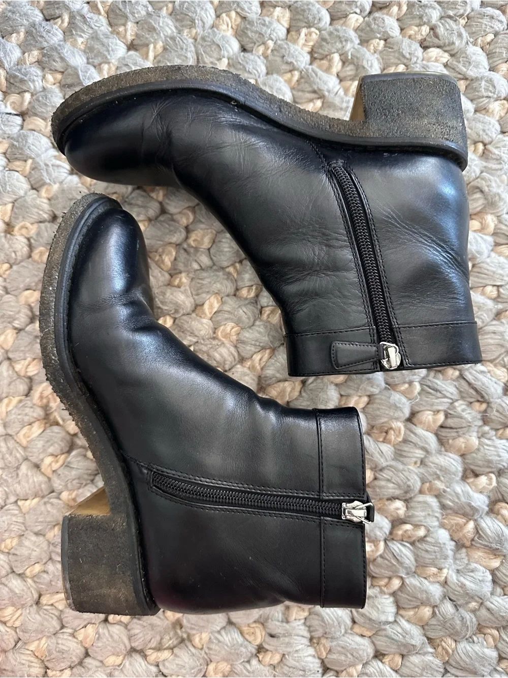 CHANEL CC TURN LOCK BLACK LEATHER SHORT ANKLE BOOT SHOE size 37